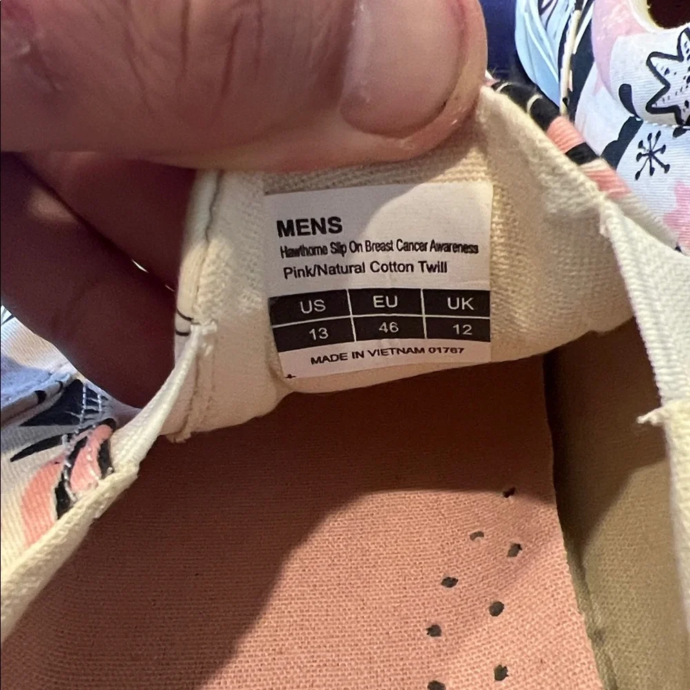 SeaVees Cream, pink and Black Patterned Slip-On Shoes breast cancer awareness